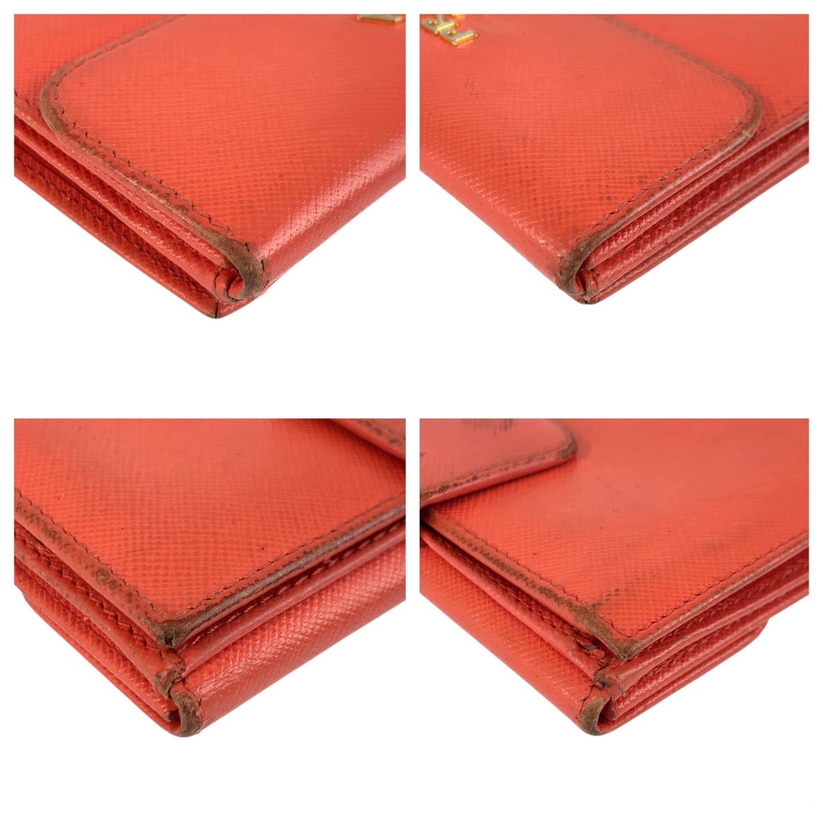 21640
PRADA プラダ ロゴ オレンジ ゴールド金具 レザー 折財布 コンパクトウォレット レディース B6