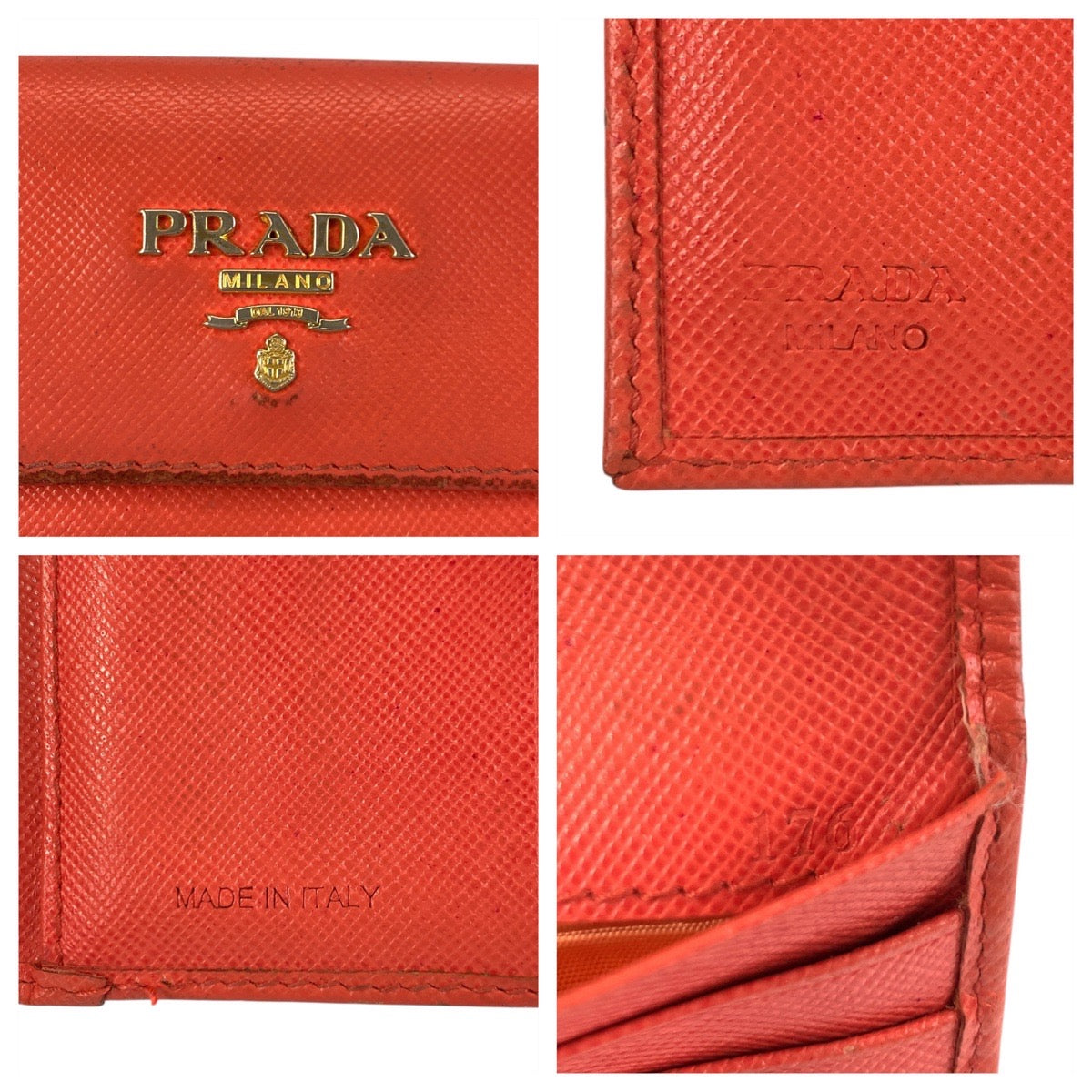 21640
PRADA プラダ ロゴ オレンジ ゴールド金具 レザー 折財布 コンパクトウォレット レディース B6