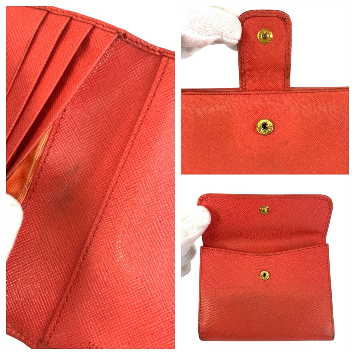 21640
PRADA プラダ ロゴ オレンジ ゴールド金具 レザー 折財布 コンパクトウォレット レディース B6