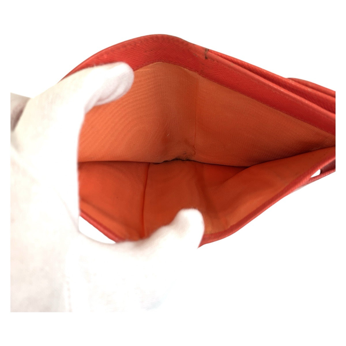 21640
PRADA プラダ ロゴ オレンジ ゴールド金具 レザー 折財布 コンパクトウォレット レディース B6