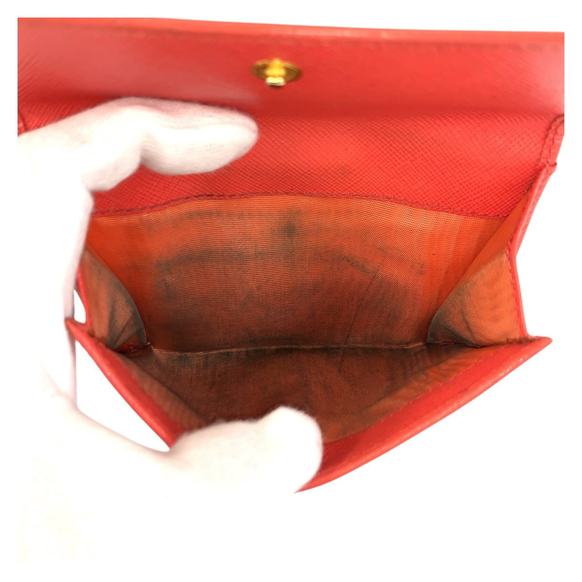 21640
PRADA プラダ ロゴ オレンジ ゴールド金具 レザー 折財布 コンパクトウォレット レディース B6