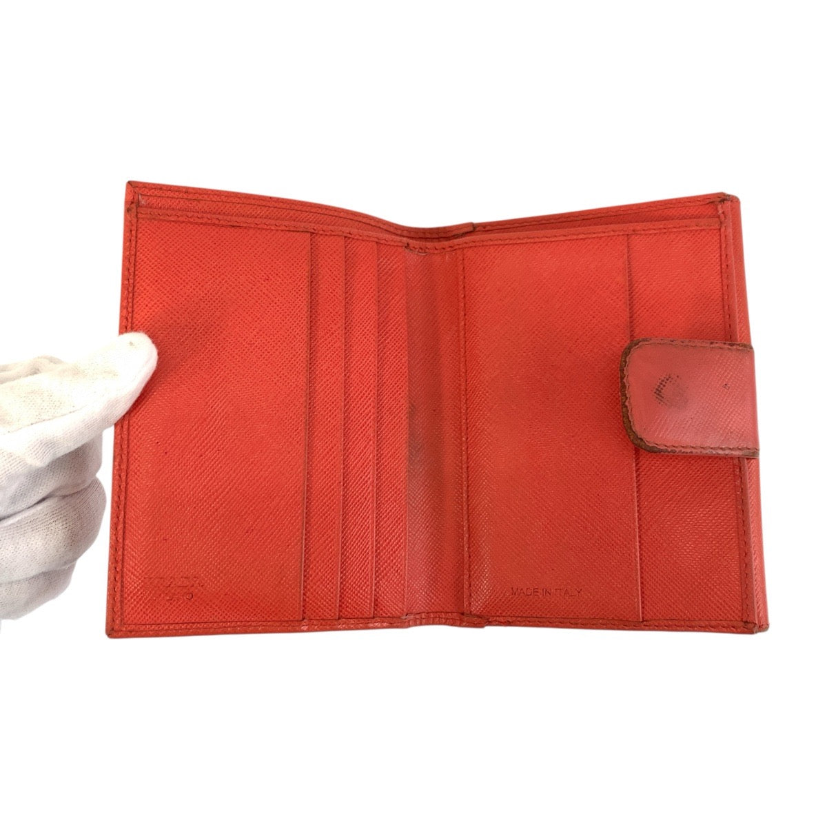 21640
PRADA プラダ ロゴ オレンジ ゴールド金具 レザー 折財布 コンパクトウォレット レディース B6