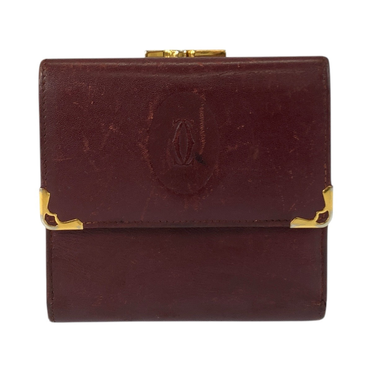 21643
CARTIER カルティエ マストライン ワインレッド ゴールド金具 レザー 折財布 コンパクトウォレット レディース AB8