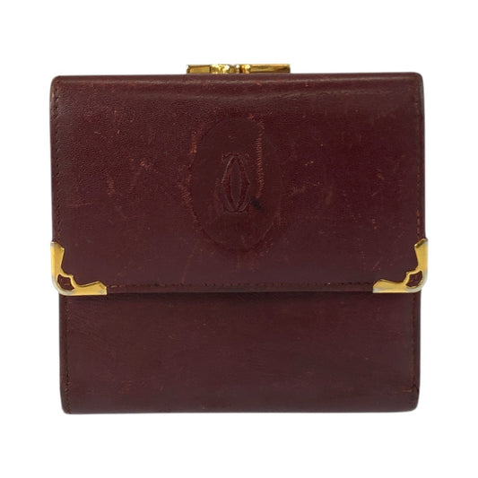 21643
CARTIER カルティエ マストライン ワインレッド ゴールド金具 レザー 折財布 コンパクトウォレット レディース AB8