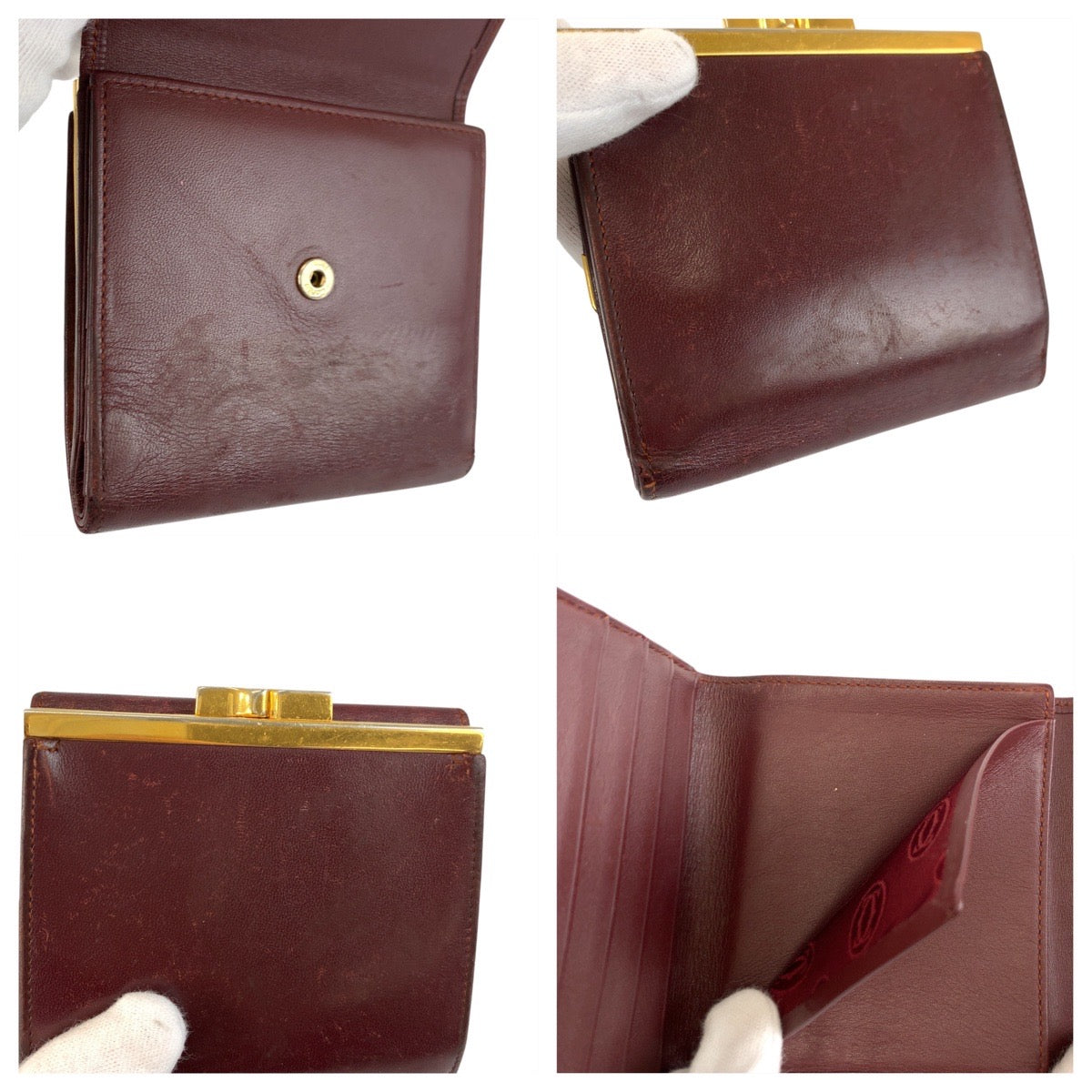 21643
CARTIER カルティエ マストライン ワインレッド ゴールド金具 レザー 折財布 コンパクトウォレット レディース AB8