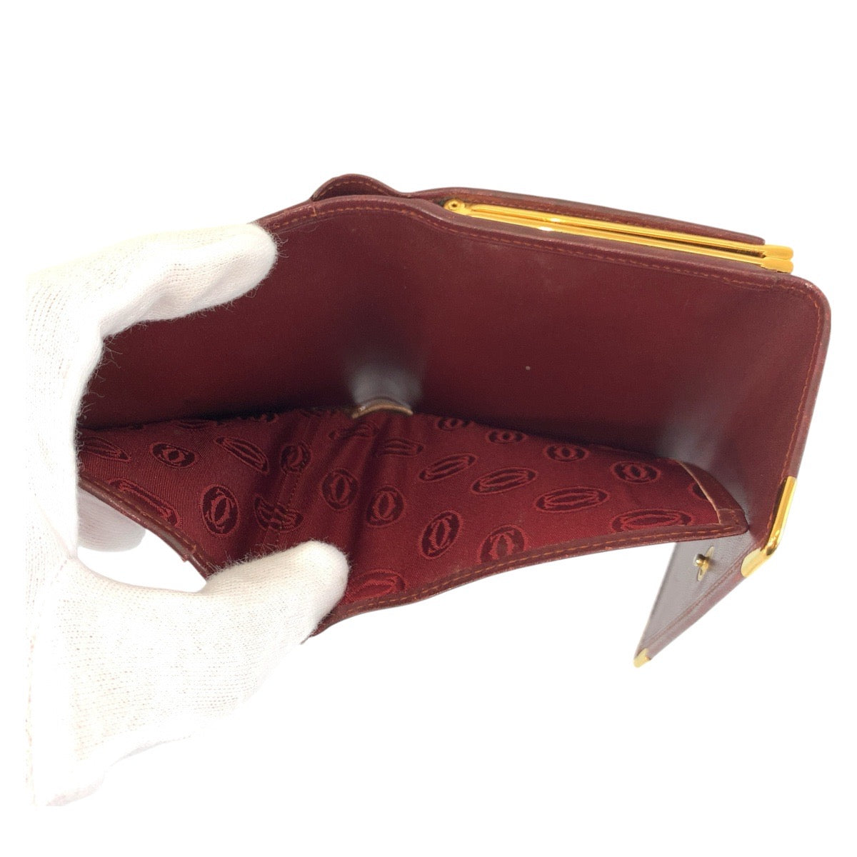 21643
CARTIER カルティエ マストライン ワインレッド ゴールド金具 レザー 折財布 コンパクトウォレット レディース AB8