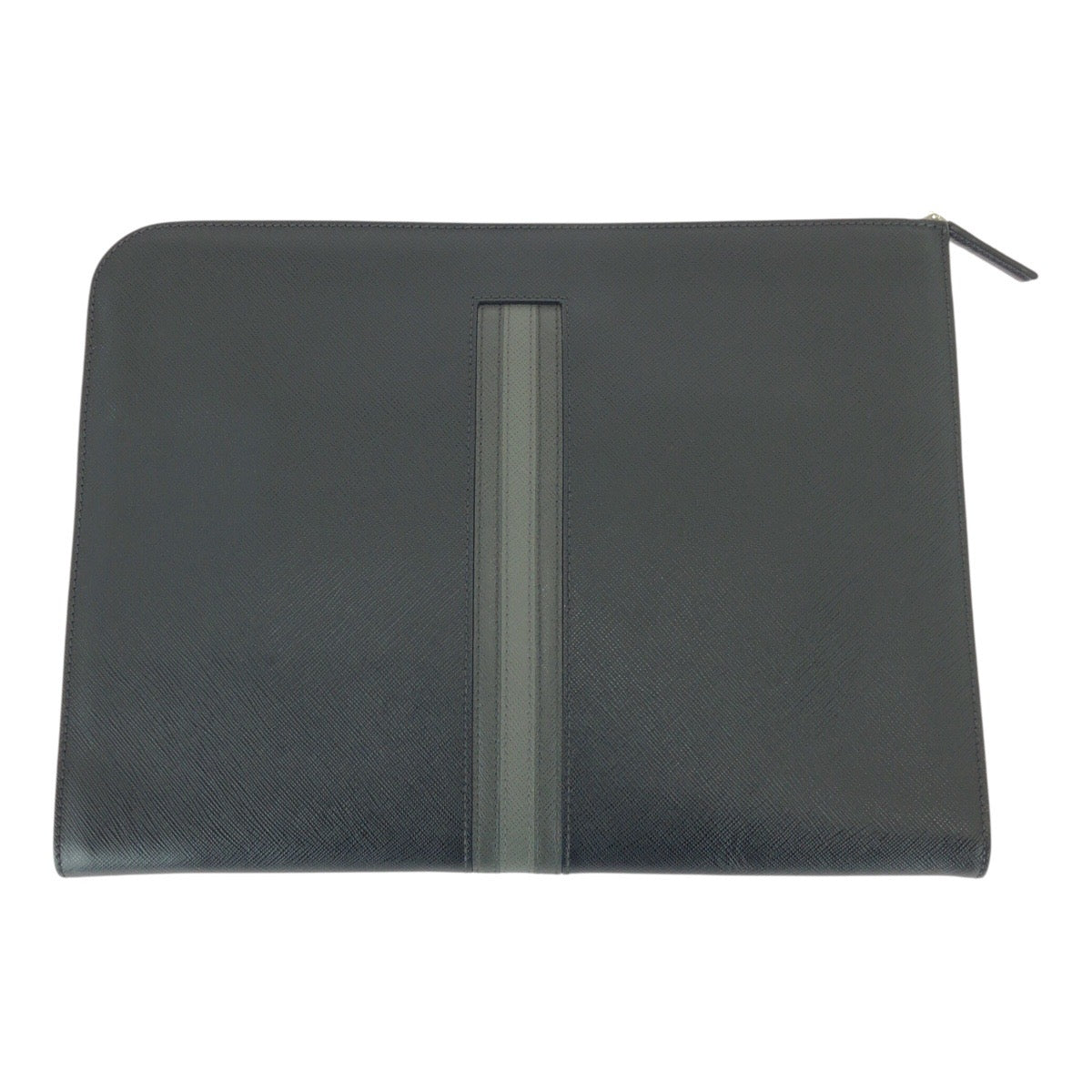 21647
PRADA プラダ サフィアーノ L字ファスナー ブラック グレー シルバー金具 レザー クラッチバッグ セカンドバッグ メンズ A50