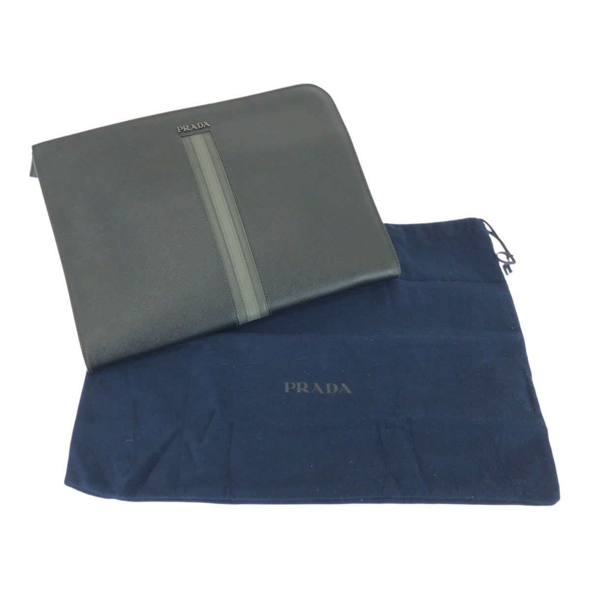 21647
PRADA プラダ サフィアーノ L字ファスナー ブラック グレー シルバー金具 レザー クラッチバッグ セカンドバッグ メンズ A50