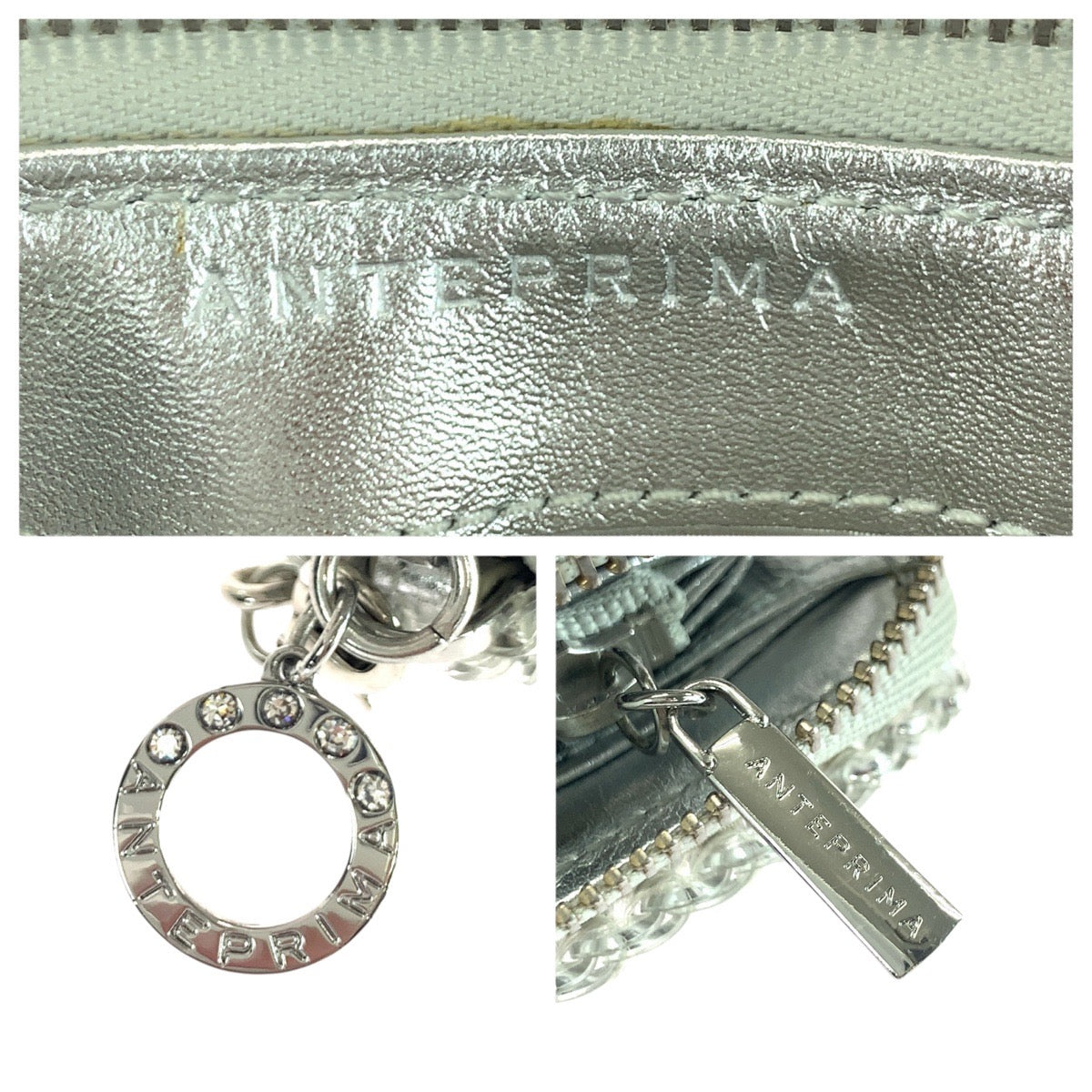 21650
ANTEPRIMA アンテプリマ シルバー シルバー金具 ワイヤー 長財布 チェーンウォレット ラウンドファスナー レディース A25