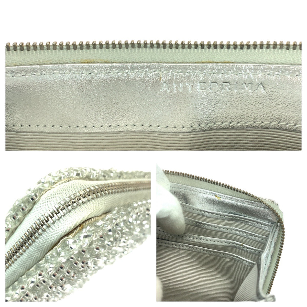 21650
ANTEPRIMA アンテプリマ シルバー シルバー金具 ワイヤー 長財布 チェーンウォレット ラウンドファスナー レディース A25