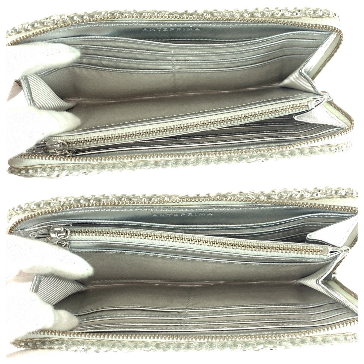 21650
ANTEPRIMA アンテプリマ シルバー シルバー金具 ワイヤー 長財布 チェーンウォレット ラウンドファスナー レディース A25