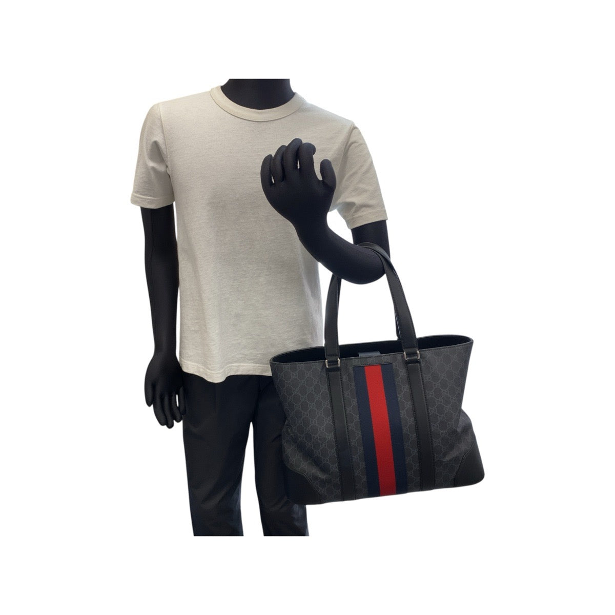 21651
GUCCI グッチ シェリーライン ブラック 黒 レッド ネイビー GGスプリームキャンバス 495560 トートバッグ ショルダーバッグ メンズ ABP70
