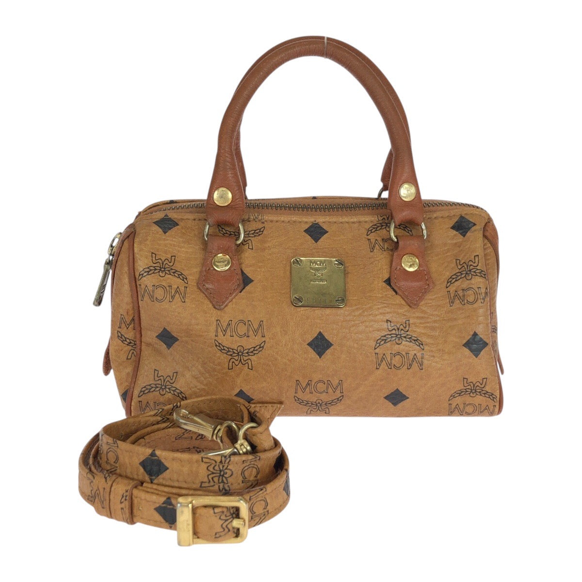 21652
MCM エム シー エム ヴィセトス コニャック ブラウン ゴールド金具 レザー ハンドバッグ ショルダーバッグ 2way レディース ABP22