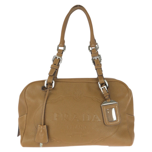 21655
PRADA プラダ ブラウン シルバー金具 レザー ショルダーバッグ トートバッグ ミニボストンバッグ レディース ABP45