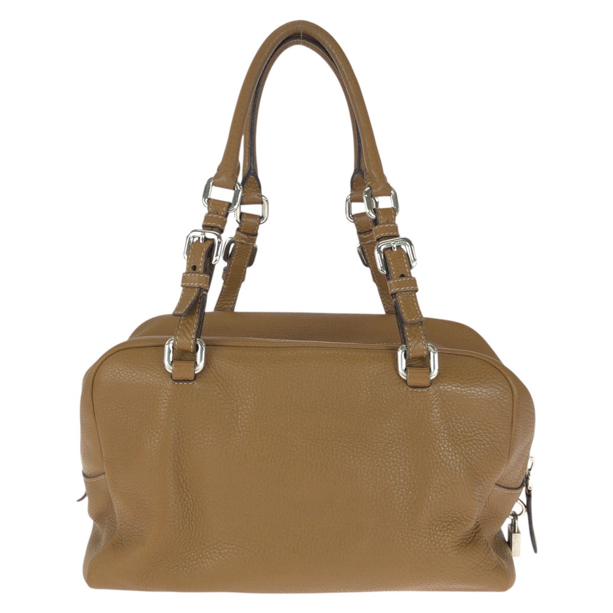 21655
PRADA Brown Silver Hardware Leather Shoulder Bag Tote Bag Mini Boston Bag Ladies ABP45