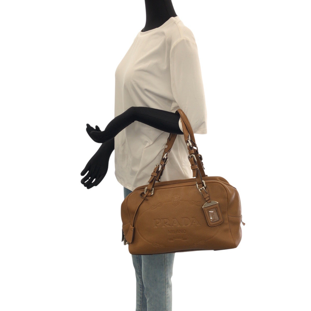 21655
PRADA Brown Silver Hardware Leather Shoulder Bag Tote Bag Mini Boston Bag Ladies ABP45