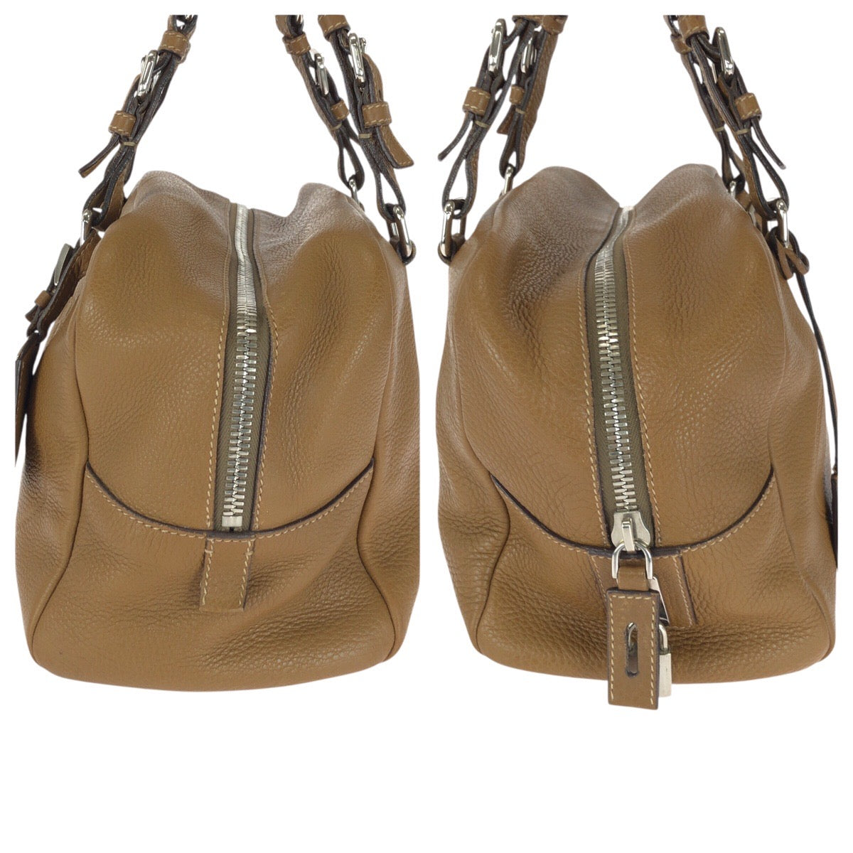 21655
PRADA Brown Silver Hardware Leather Shoulder Bag Tote Bag Mini Boston Bag Ladies ABP45