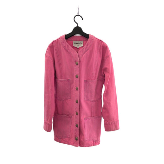 21659
CHANEL シャネル ココマーク サイズ36 ピンク ゴールド金具 コットン P70707V62121 デニムジャケット ジージャン アウター レディース A215