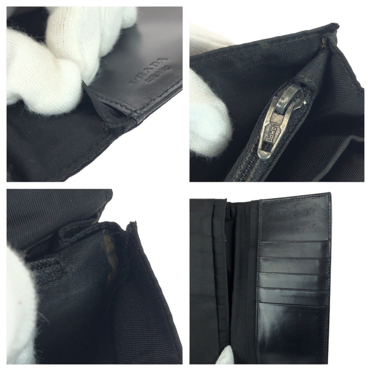 21663
PRADA プラダ テスート 三角ロゴプレート ブラック 黒 シルバー金具 ナイロン / レザー 長財布 ロングウォレット レディース AB