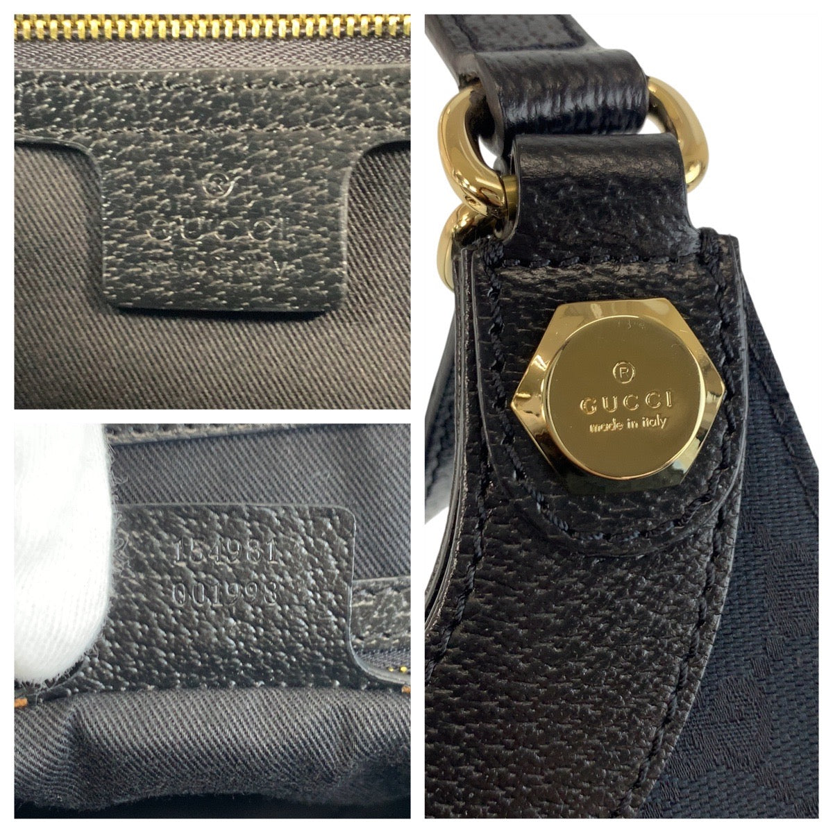 21664
GUCCI グッチ ブラック 黒 ゴールド金具 GGキャンバス / レザー 154981 ショルダーバッグ トートバッグ レディース A