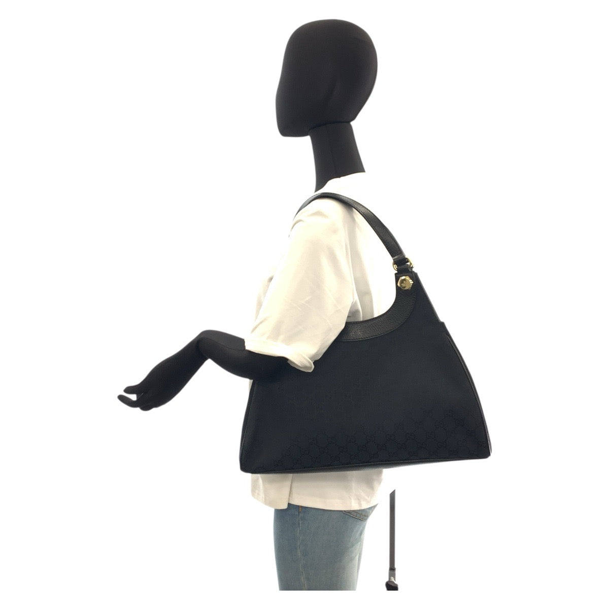 21664
GUCCI グッチ ブラック 黒 ゴールド金具 GGキャンバス / レザー 154981 ショルダーバッグ トートバッグ レディース A