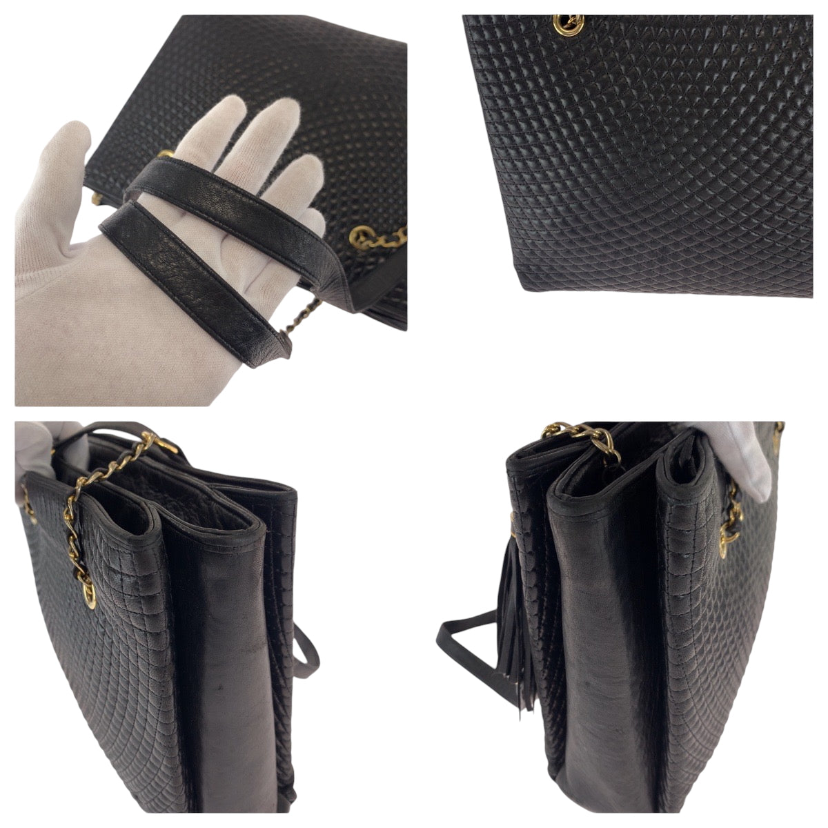 21667
BALLY バリー ヴィンテージ キルティング フリンジ ブラック 黒 ゴールド金具 レザー チェーントートバッグ ショルダーバッグ レディース AB