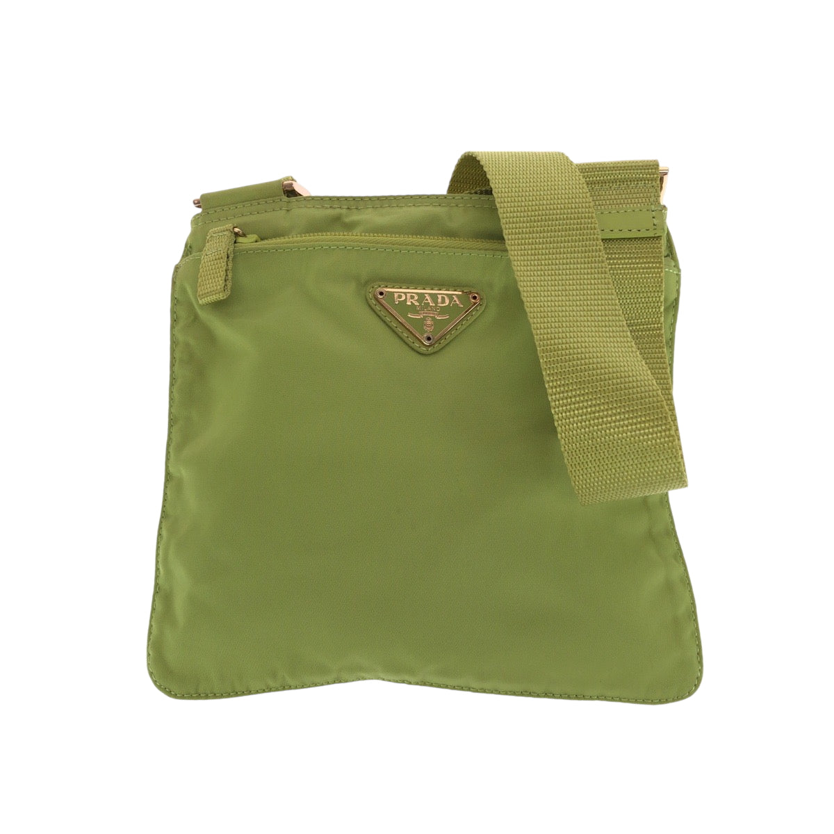 21668
PRADA プラダ テスート 三角ロゴプレート ライトグリーン ゴールド金具 ナイロン ショルダーバッグ サコッシュ レディース ABP