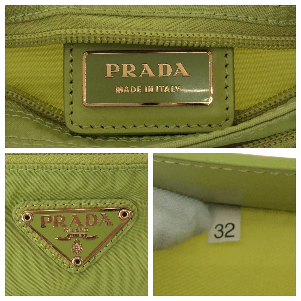 21668
PRADA プラダ テスート 三角ロゴプレート ライトグリーン ゴールド金具 ナイロン ショルダーバッグ サコッシュ レディース ABP
