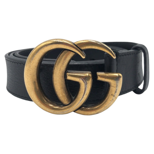 21669
GUCCI グッチ GGマーモント 80/32 ブラック 黒 ゴールド レザー / メタル 414516 AP00T ベルト バックル メンズ ABP23