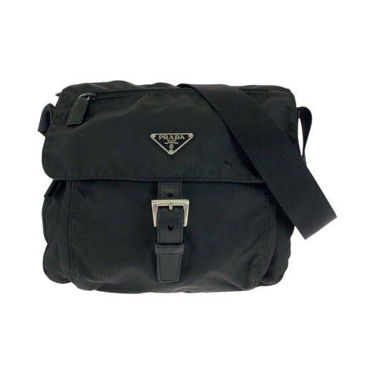 21672
PRADA プラダ テスート 三角ロゴプレート ブラック 黒　シルバー金具 ナイロン ショルダーバッグ ポシェット レディース AB