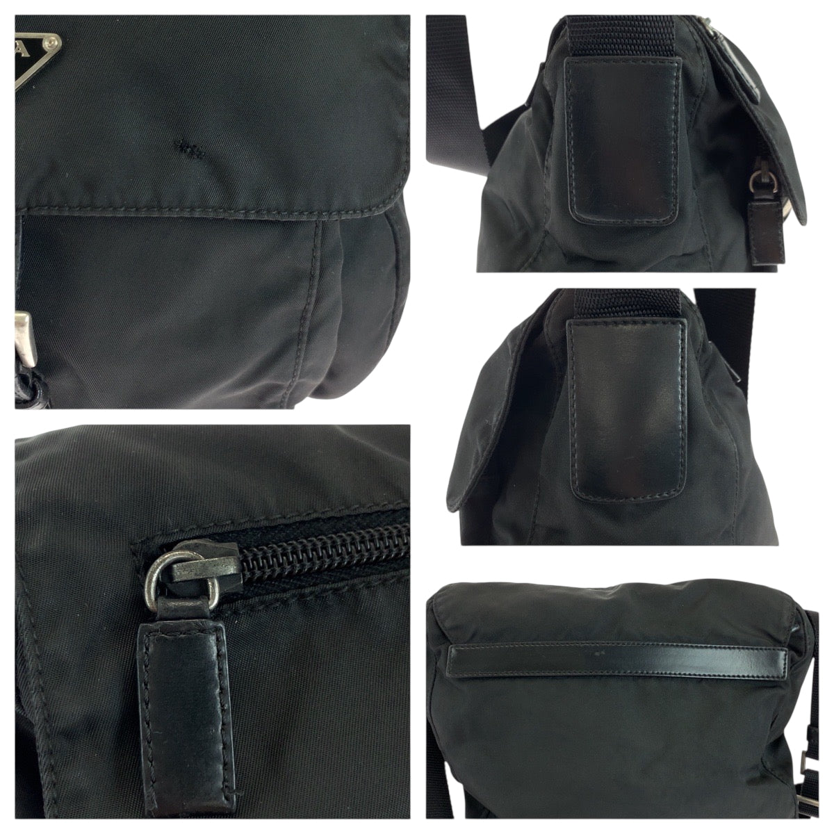 21672
PRADA プラダ テスート 三角ロゴプレート ブラック 黒　シルバー金具 ナイロン ショルダーバッグ ポシェット レディース AB