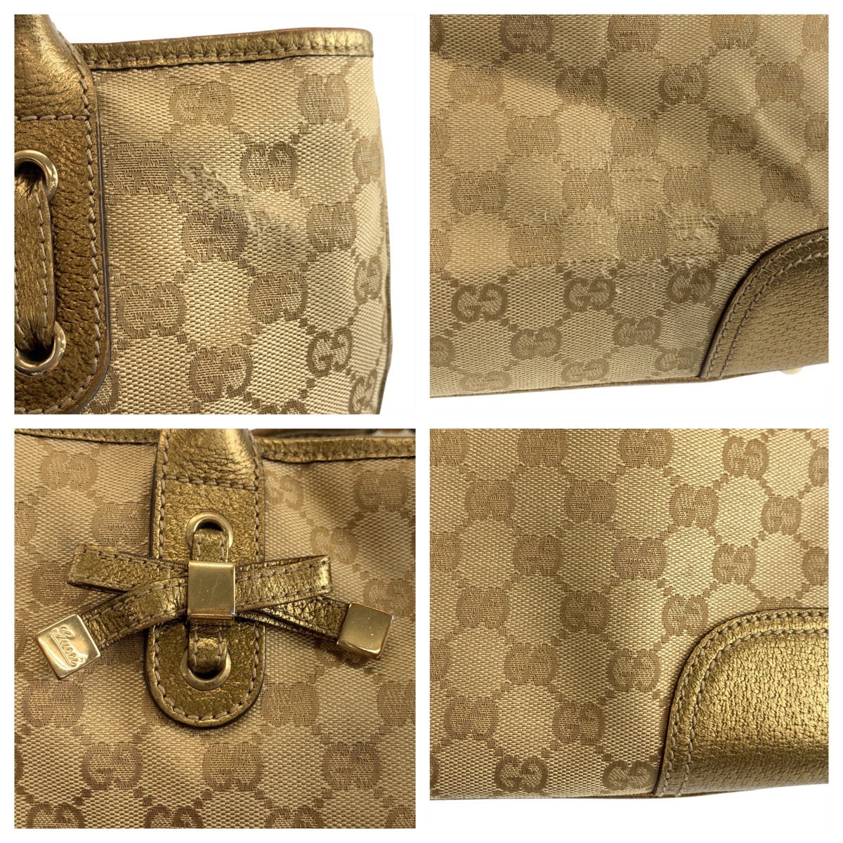 21674
GUCCI Princy Beige Gold GG Canvas / Leather 163805 Tote Bag Shoulder Bag Ladies AB