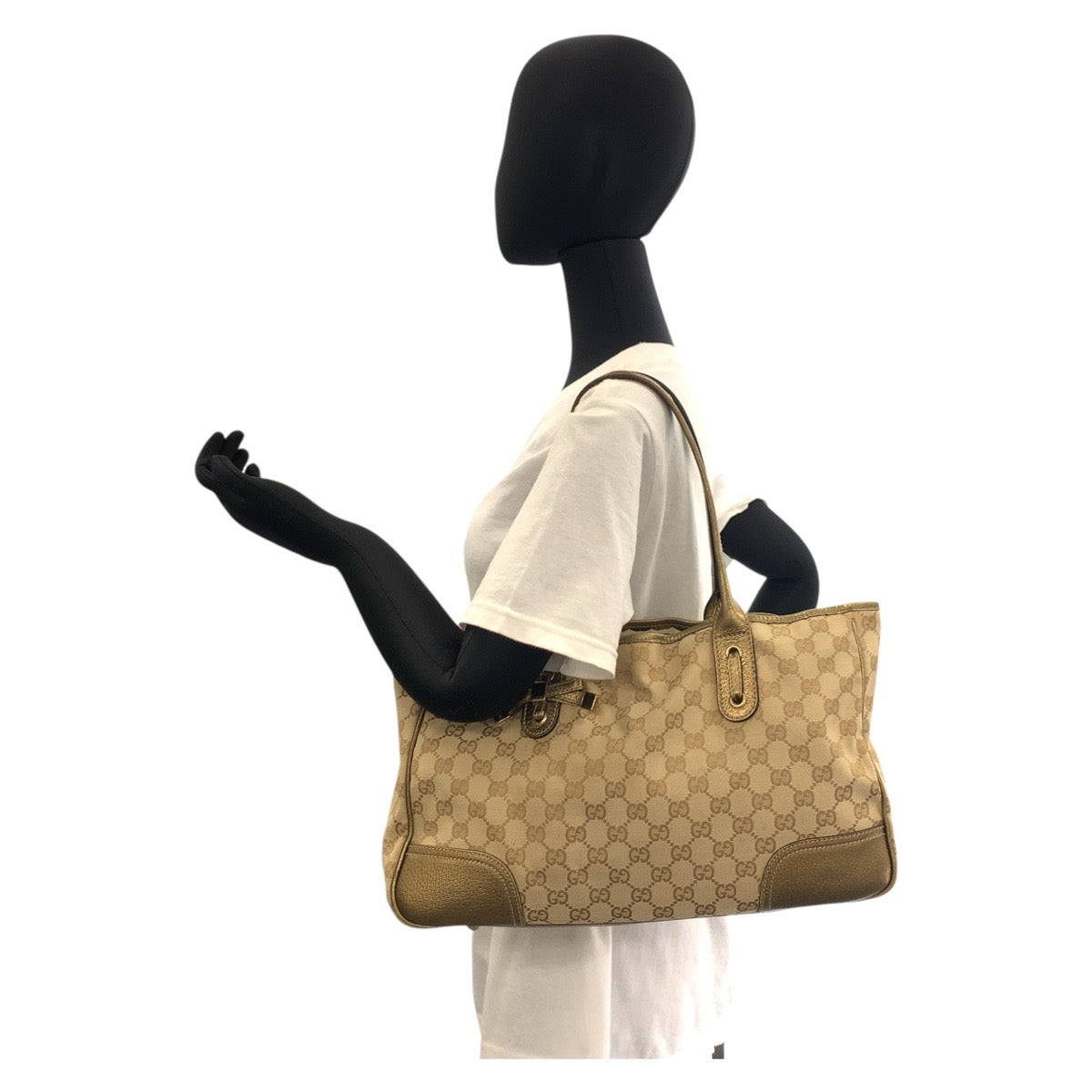 21674
GUCCI Princy Beige Gold GG Canvas / Leather 163805 Tote Bag Shoulder Bag Ladies AB