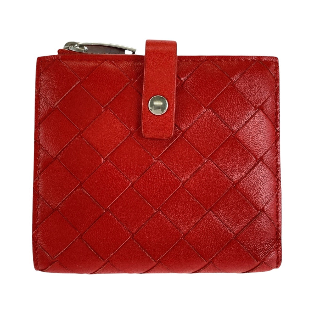 21676
BOTTEGA VENETA Maxi Intrecciato Red Silver Hardware Leather PO1251779M Folded Wallet Compact Wallet Women's ABP