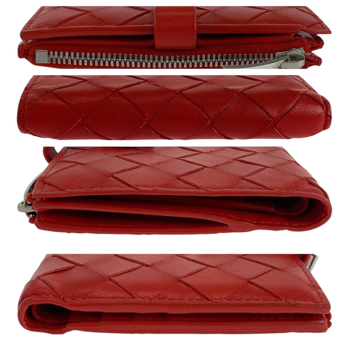 21676
BOTTEGAVENETA ボッテガヴェネタ マキシイントレチャート レッド シルバー金具 レザー PO1251779M 折財布 コンパクトウォレット レディース ABP