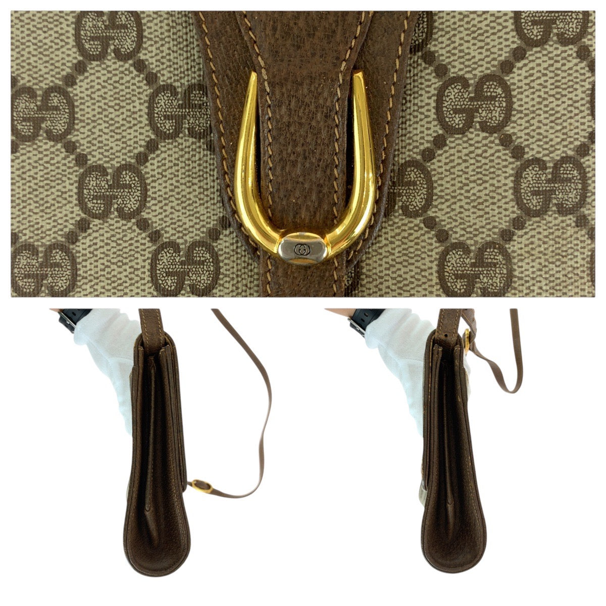 21679
GUCCI Vintage Old Gucci Brown Gold Hardware GG Supreme Canvas / Leather 94 02 050 Shoulder Bag Pochette Women's AB23