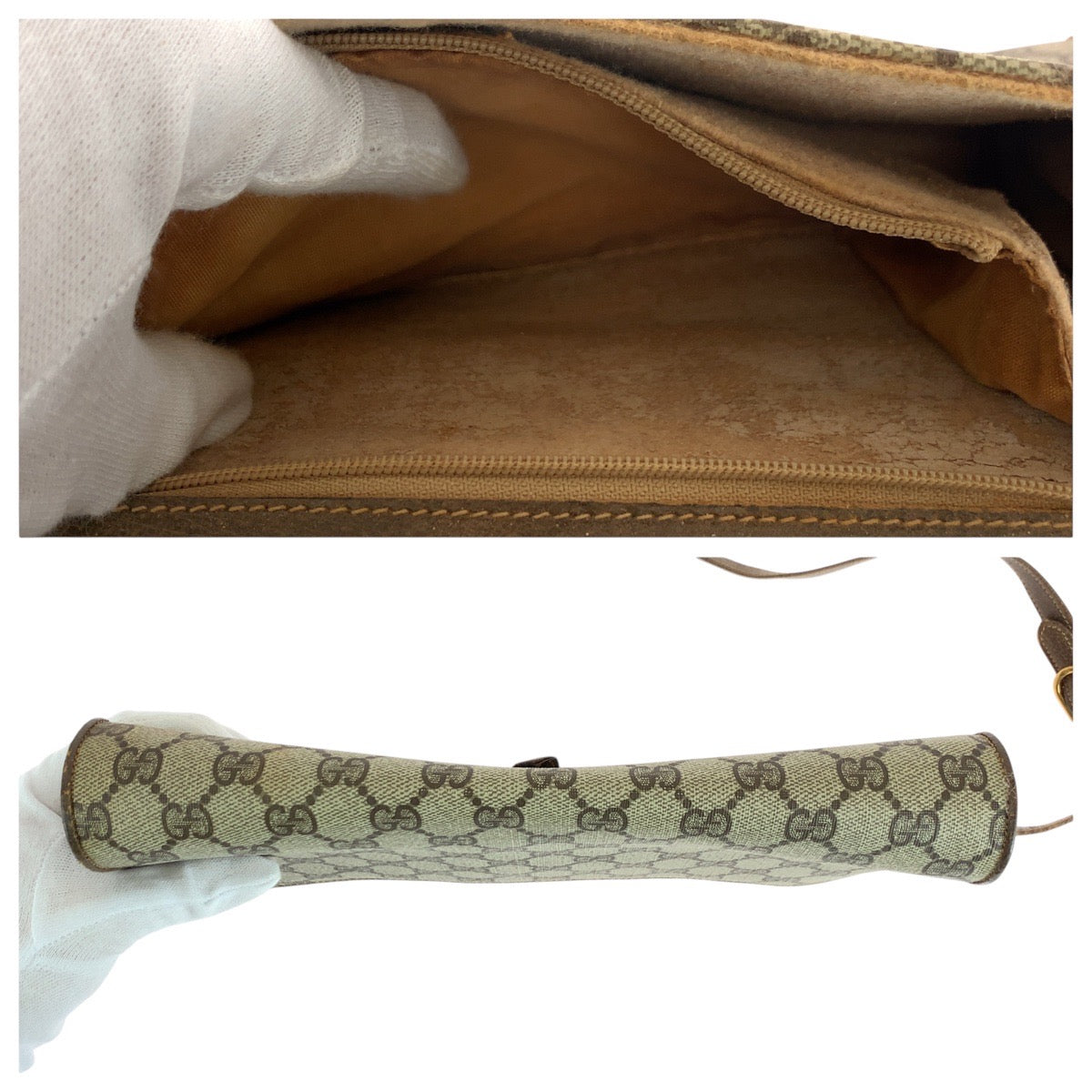 21679
GUCCI Vintage Old Gucci Brown Gold Hardware GG Supreme Canvas / Leather 94 02 050 Shoulder Bag Pochette Women's AB23