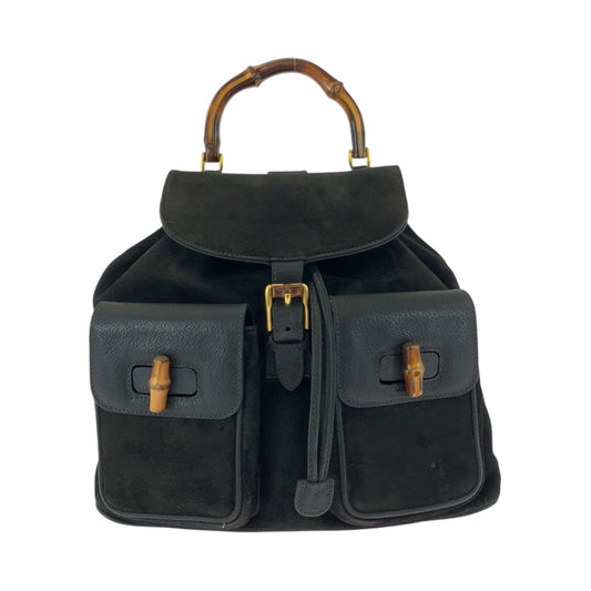 21681
GUCCI グッチ バンブー ブラック 黒 ブラウン ゴールド金具 スウェード / レザー 003 2058 0016 リュック バックパック レディース AB