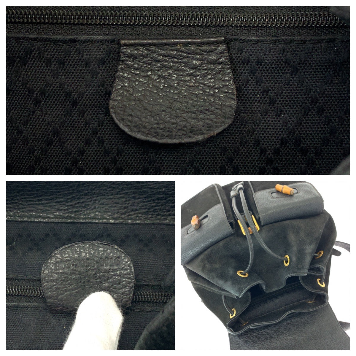 21681
GUCCI グッチ バンブー ブラック 黒 ブラウン ゴールド金具 スウェード / レザー 003 2058 0016 リュック バックパック レディース AB