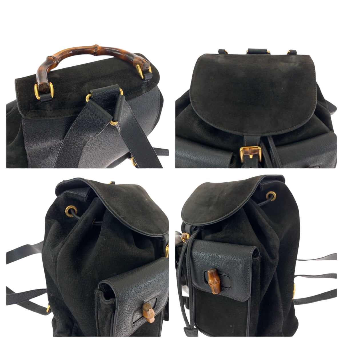 21681
GUCCI グッチ バンブー ブラック 黒 ブラウン ゴールド金具 スウェード / レザー 003 2058 0016 リュック バックパック レディース AB