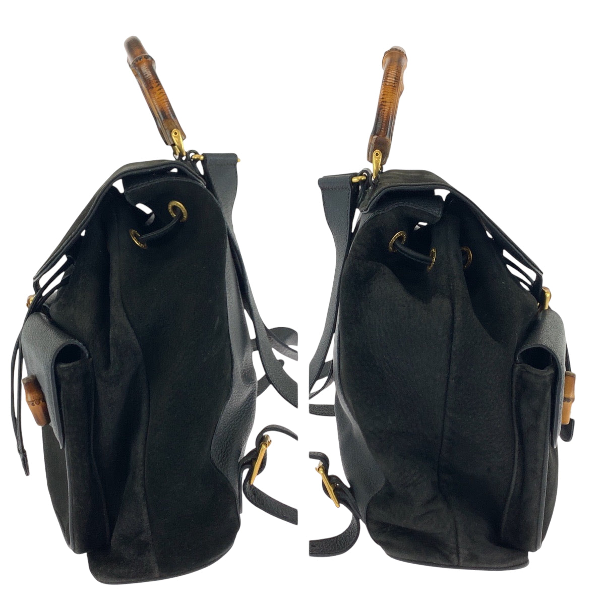 21681
GUCCI グッチ バンブー ブラック 黒 ブラウン ゴールド金具 スウェード / レザー 003 2058 0016 リュック バックパック レディース AB