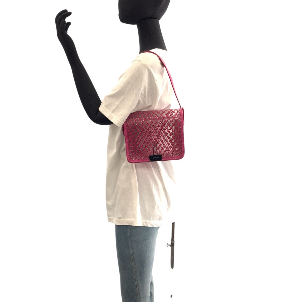 21682
OFF-WHITE オフホワイト ピンク ブラックメタル金具 ビニール / レザー ショルダーバッグ ハンドバッグ ２WAY レディース ABP35