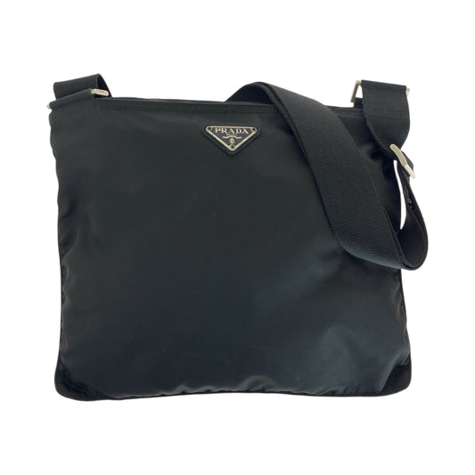 21683
PRADA プラダ テスート 三角ロゴプレート ブラック 黒 シルバー金具 ナイロン ショルダーバッグ サコッシュ レディース AB