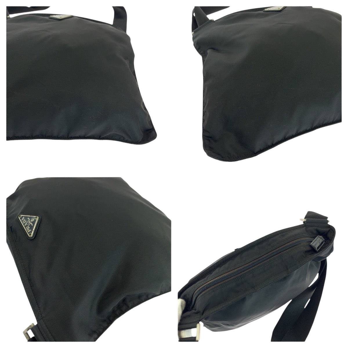 21683
PRADA Tessuto Triangle Logo Plate Black Silver Hardware Nylon Shoulder Bag Sacoche for Women AB