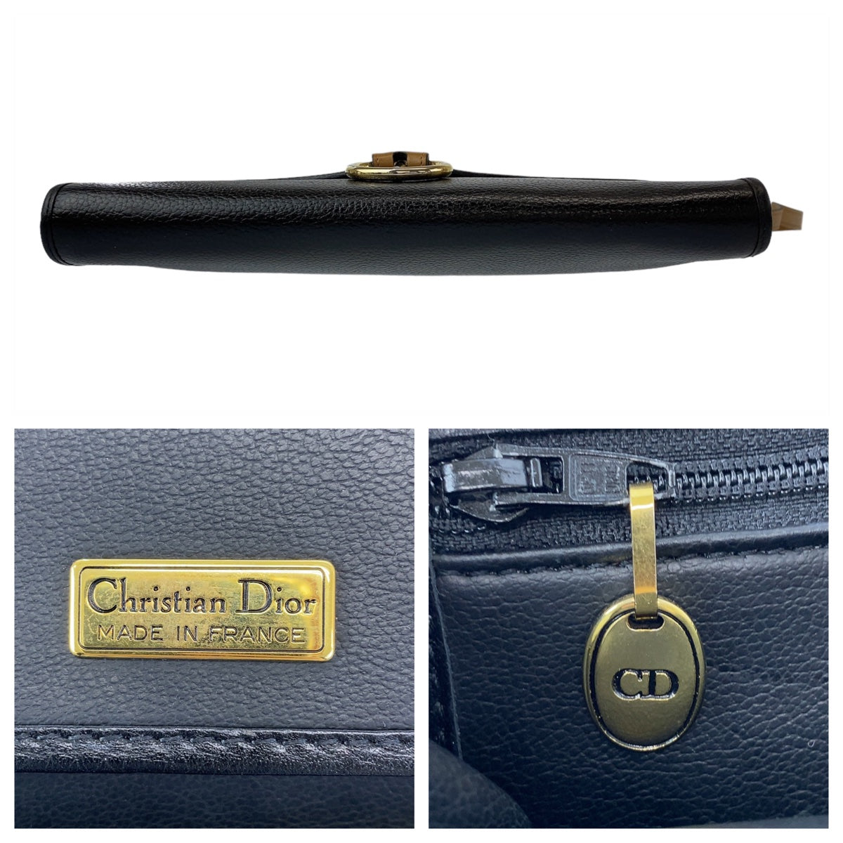 21699
Christian Dior クリスチャンディオール ヴィンテージ ブラック 黒 ゴールド金具 レザー ショルダーバッグ ポシェット レディース AB