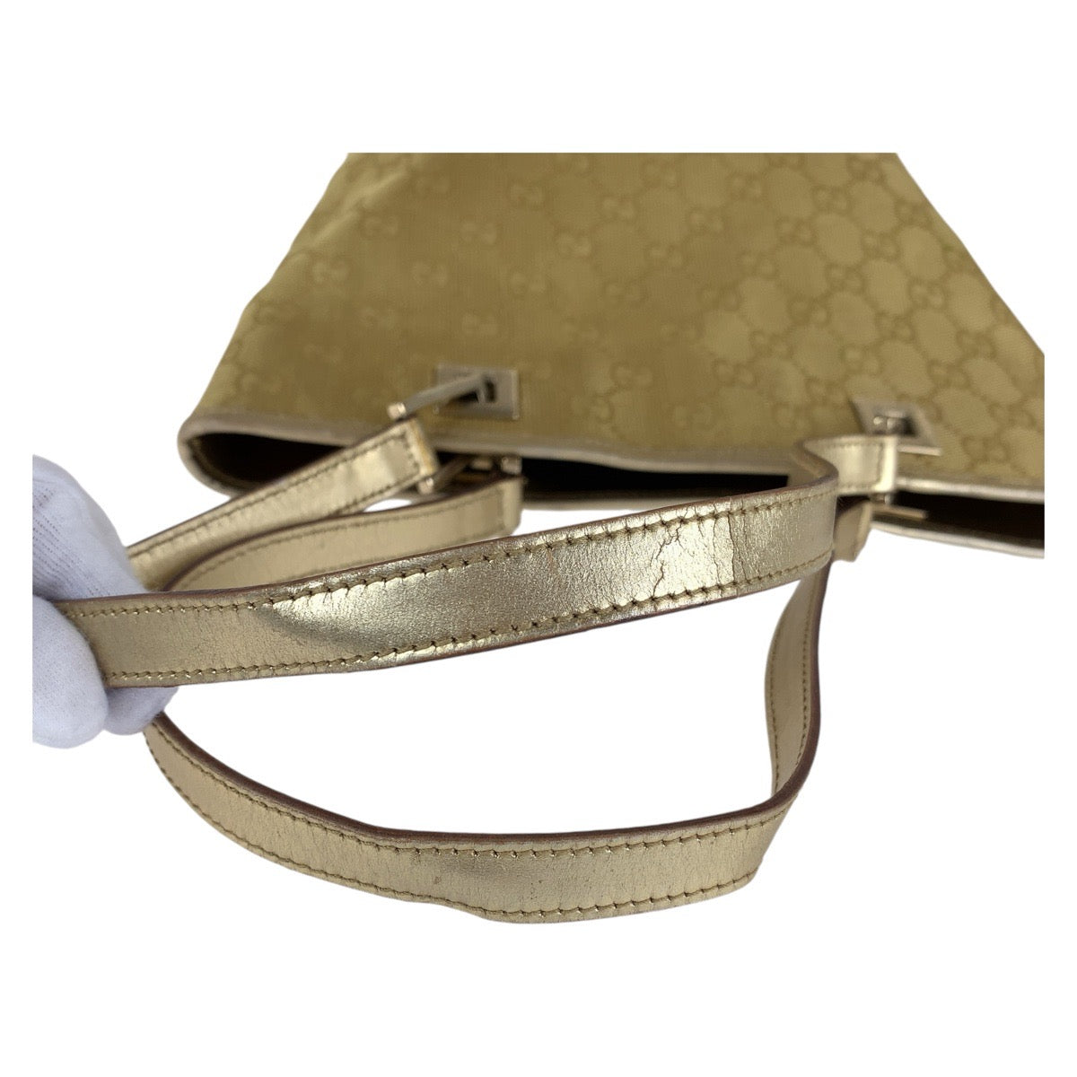 21702
GUCCI Gold GG Canvas / Leather 002 1099 Tote Bag Shoulder Bag Women's AB