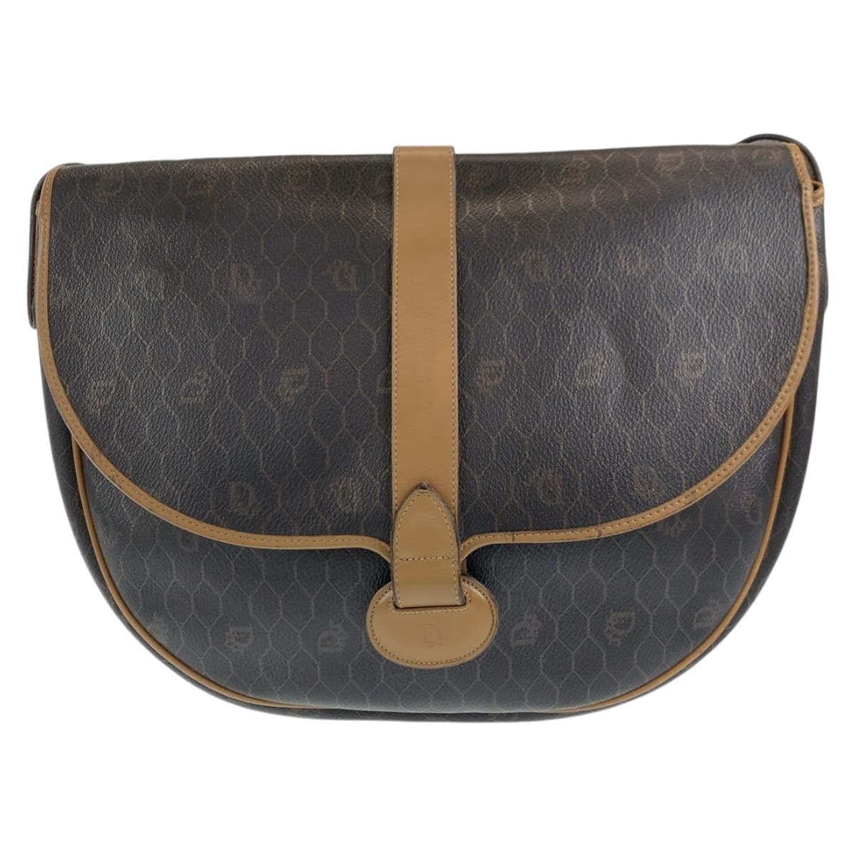 21704
Christian Dior クリスチャンディオール ヴィンテージ ハニカム柄 ブラウン ゴールド金具 レザー ショルダーバック ポシェット レディース AB25