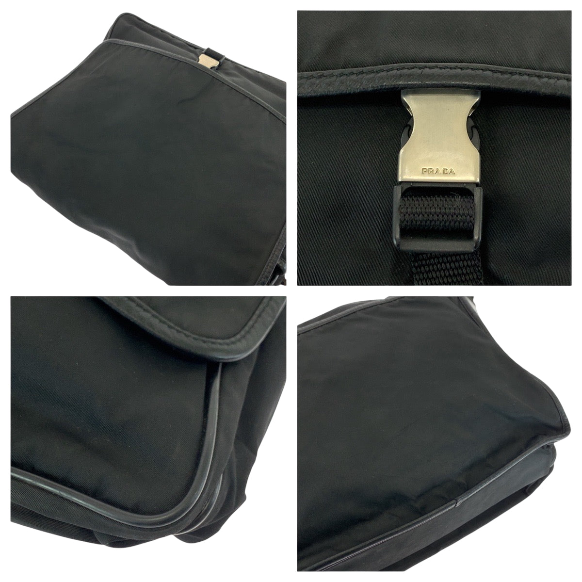 21713
PRADA プラダ テスート 三角ロゴプレート ブラック 黒 シルバー金具 ナイロン V166 ショルダーバッグ メッセンジャーバッグ レディース AB