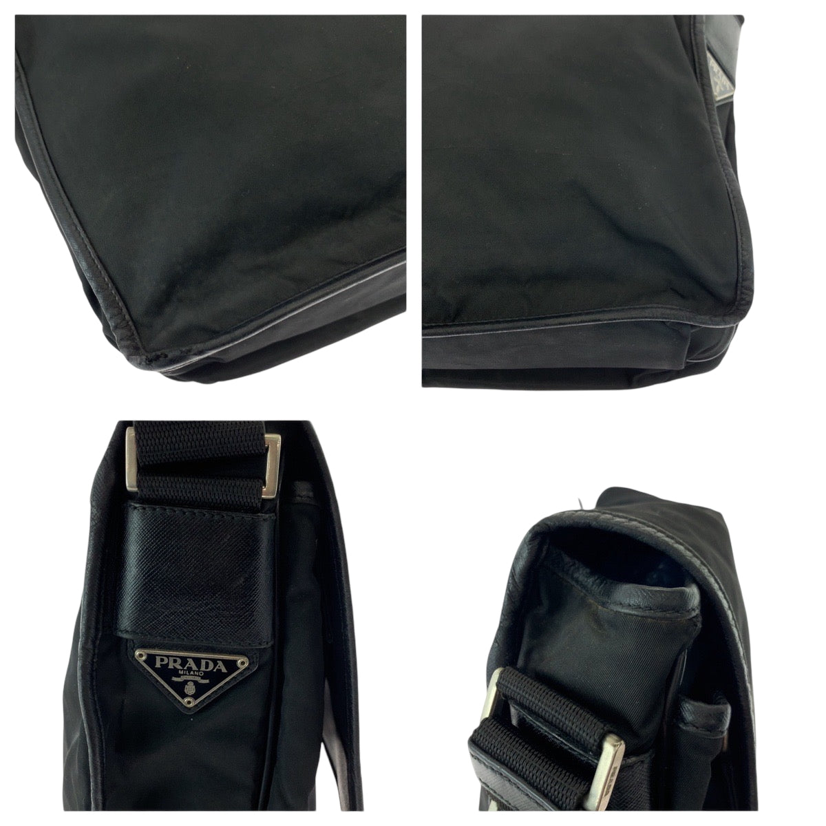 21713
PRADA プラダ テスート 三角ロゴプレート ブラック 黒 シルバー金具 ナイロン V166 ショルダーバッグ メッセンジャーバッグ レディース AB