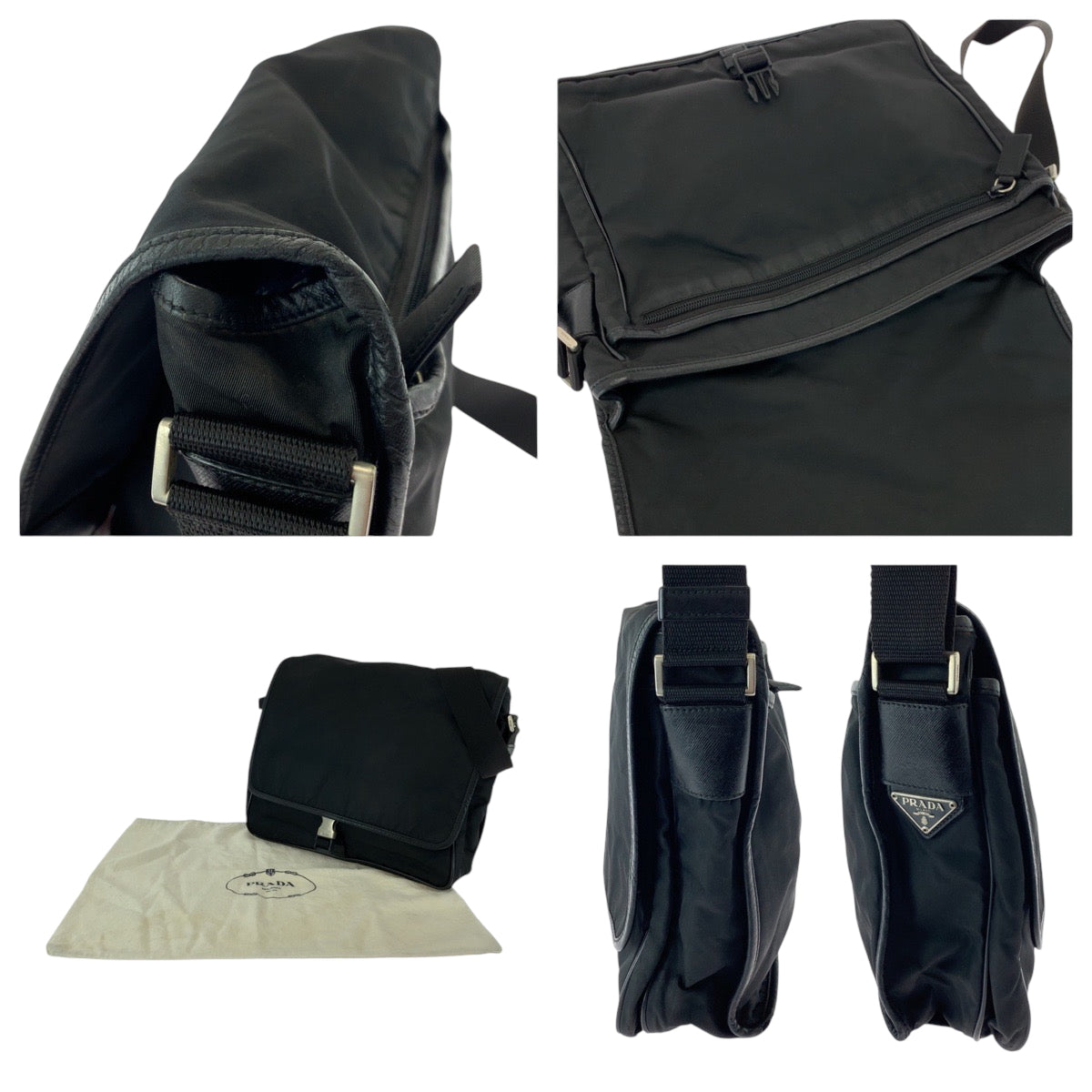 21713
PRADA プラダ テスート 三角ロゴプレート ブラック 黒 シルバー金具 ナイロン V166 ショルダーバッグ メッセンジャーバッグ レディース AB